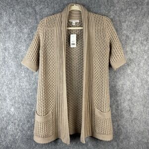 Banana Republic Open Knit Cardigan Sweater S Tan Short Sleeve Wool Alpaca‎ Blend